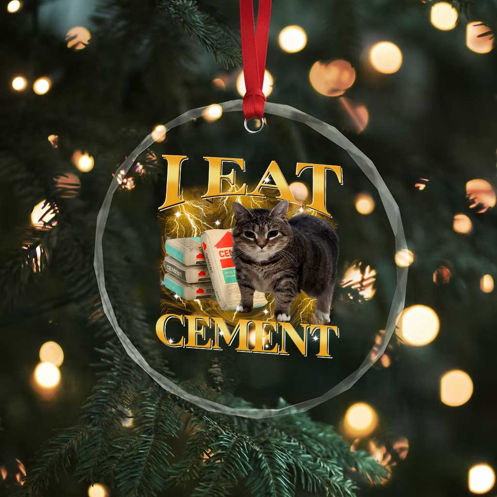 I Eat Cement Cat Meme Crystal Glass Ornament Funny Internet Memes Bootleg Cursed Cat Lovers - Wonder Print Shop
