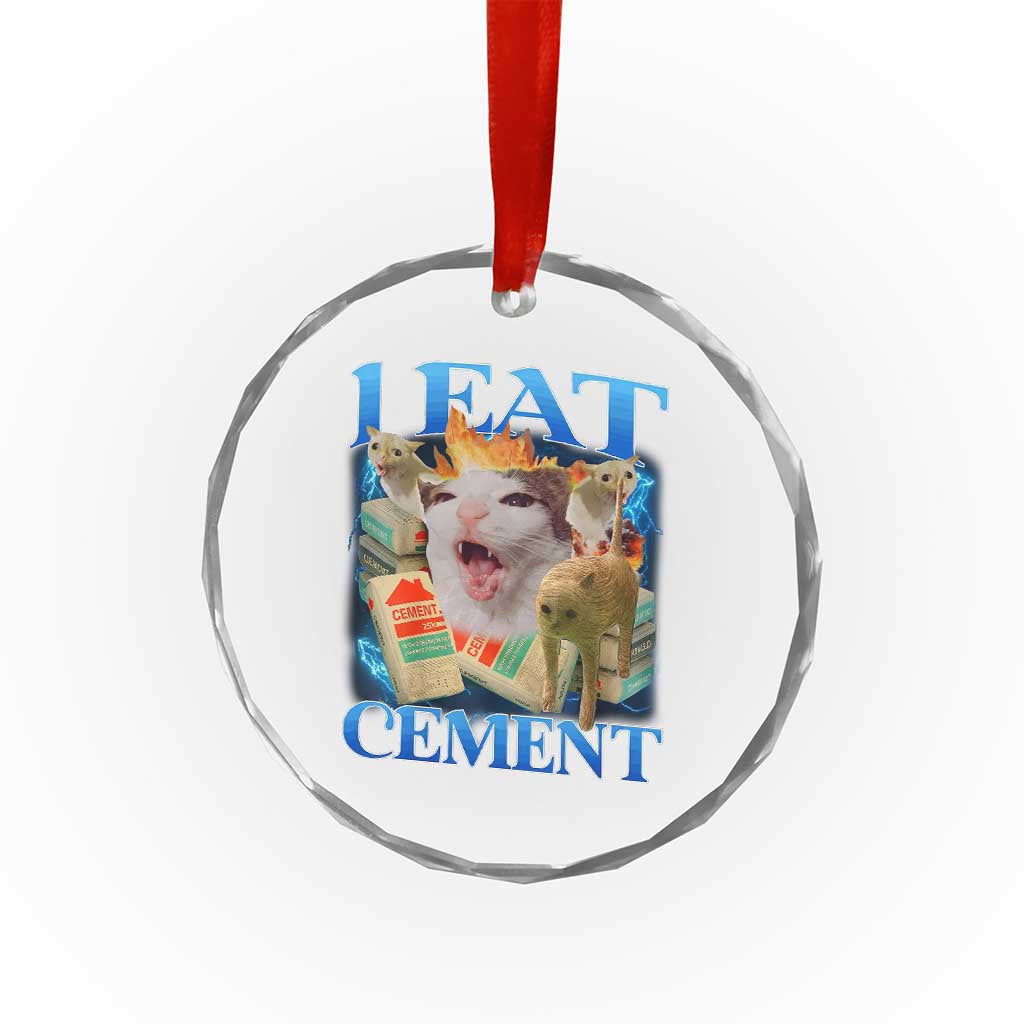 I Eat Cement Cursed Cat Crystal Glass Ornament Funny Cat Meme Ironic - Wonder Print Shop