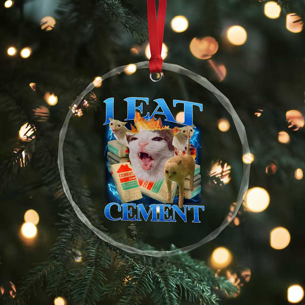 I Eat Cement Cursed Cat Crystal Glass Ornament Funny Cat Meme Ironic - Wonder Print Shop