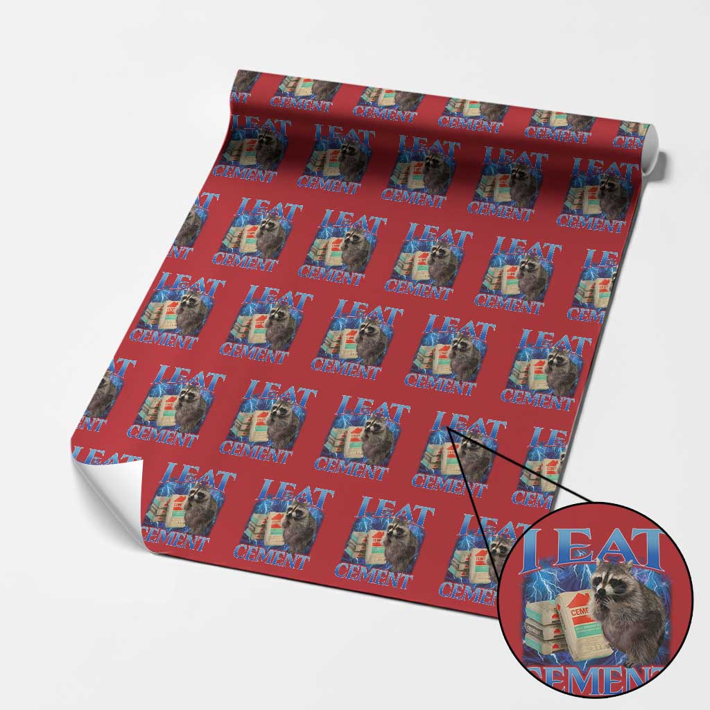 I Eat Cement Wrapping Paper Roll Cursed Raccoon Funny Oddly Dank Meme Gen Z - Wonder Print Shop