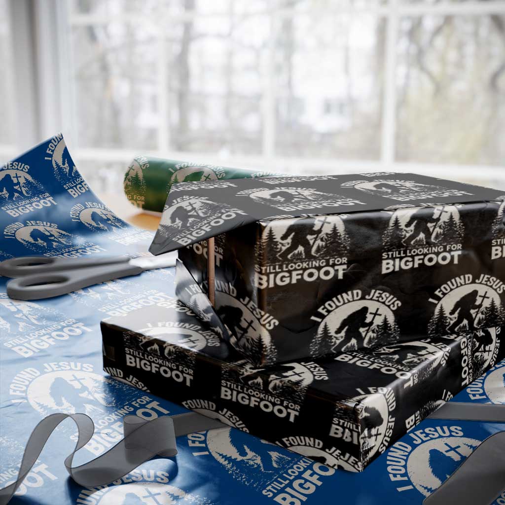 I Found Jesus Still Looking For Bigfoot Wrapping Paper Roll Funny Christian Sasquatch Forest