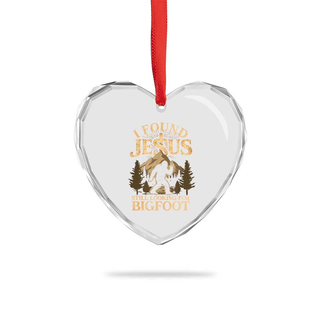 I Found Jesus Still Looking For Bigfoot Heart Crystal Glass Ornament Funny Christian Sasquatch Vintage Mountain