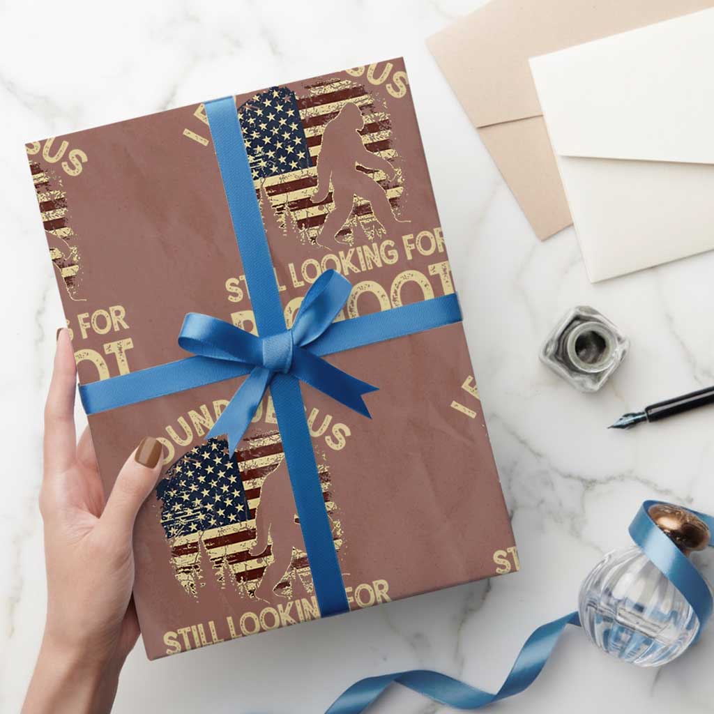 I Found Jesus Still Looking for Bigfoot Patriotic Wrapping Paper Roll American Flag Christian Religious Sasquatch Vintage
