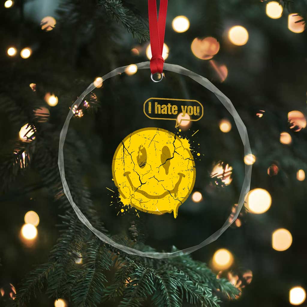 I Hate You Crystal Glass Ornament Vintage Yellow Happy Smile Face