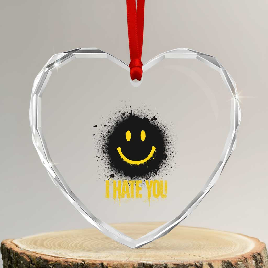I Hate You Heart Crystal Glass Ornament Funny Smile Face Emoticon Meme