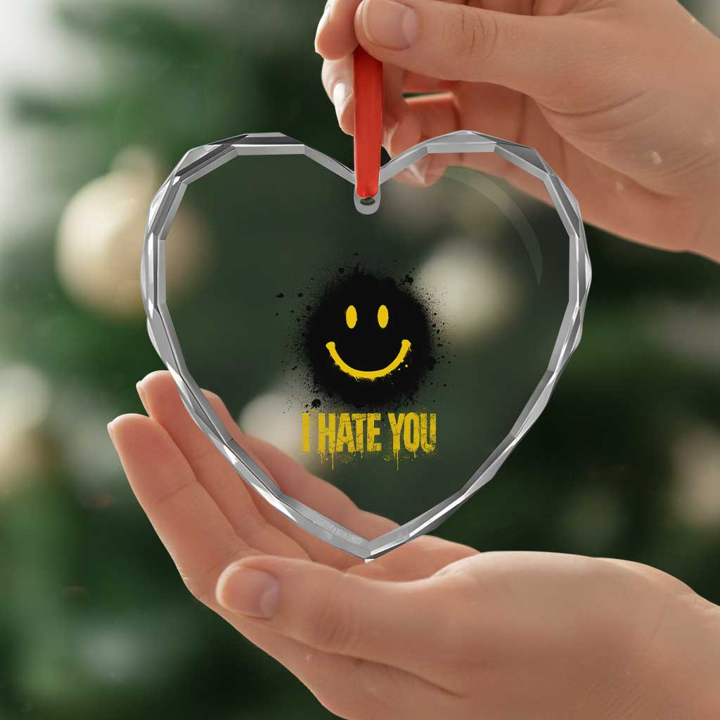 I Hate You Heart Crystal Glass Ornament Funny Smile Face Emoticon Meme