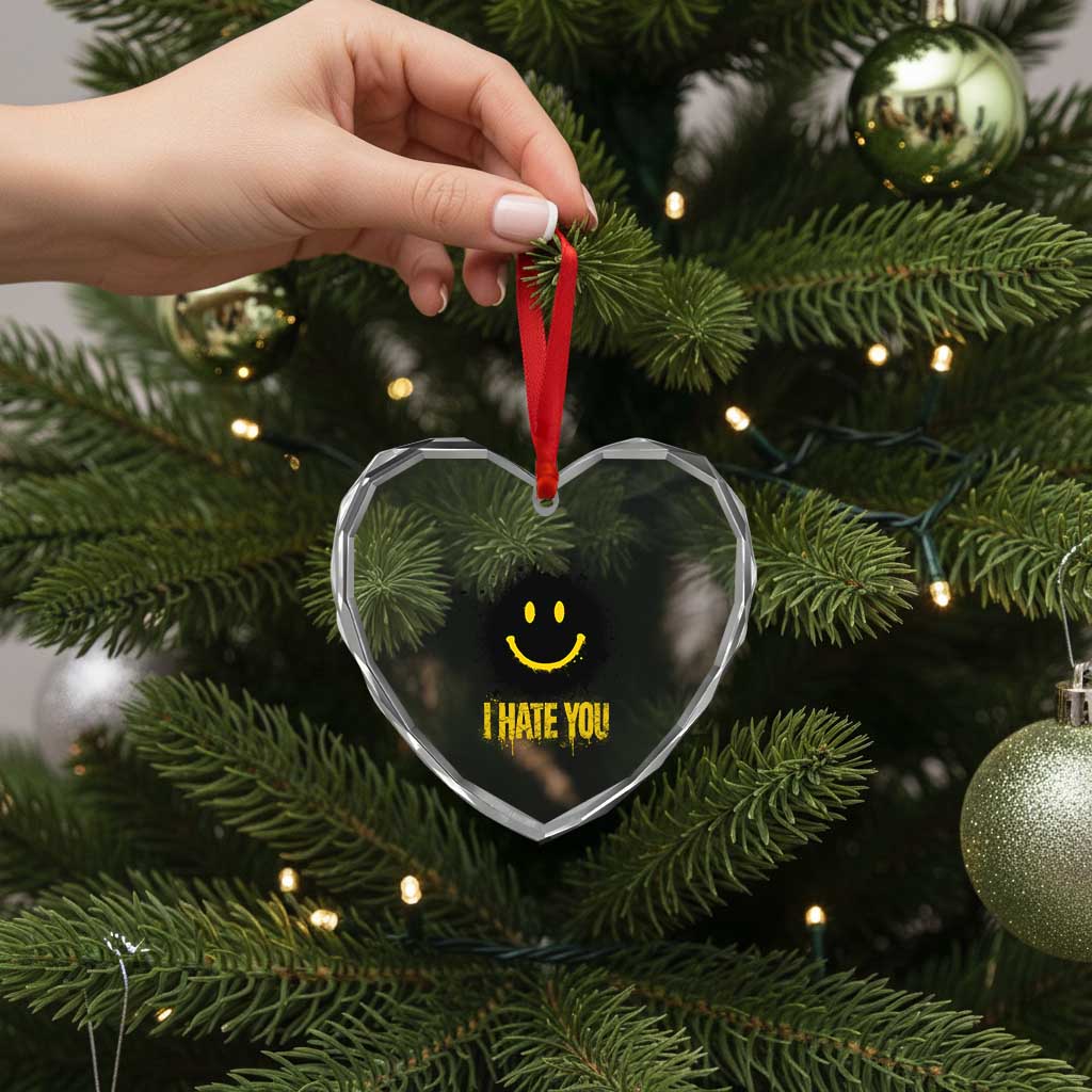 I Hate You Heart Crystal Glass Ornament Funny Smile Face Emoticon Meme