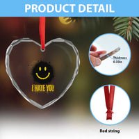 I Hate You Heart Crystal Glass Ornament Funny Smile Face Emoticon Meme