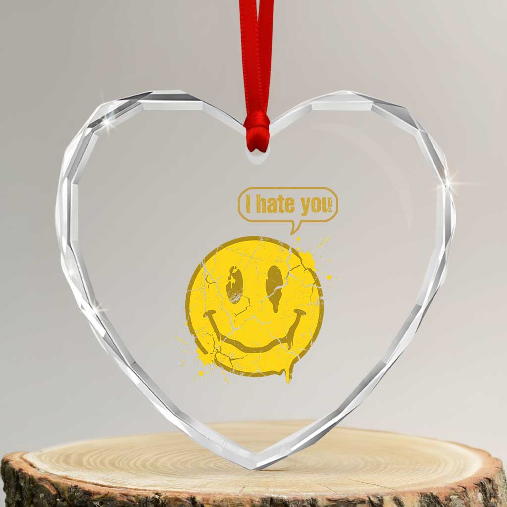 I Hate You Heart Crystal Glass Ornament Vintage Yellow Happy Smile Face