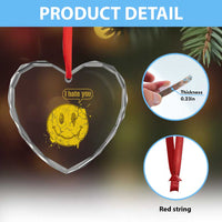 I Hate You Heart Crystal Glass Ornament Vintage Yellow Happy Smile Face