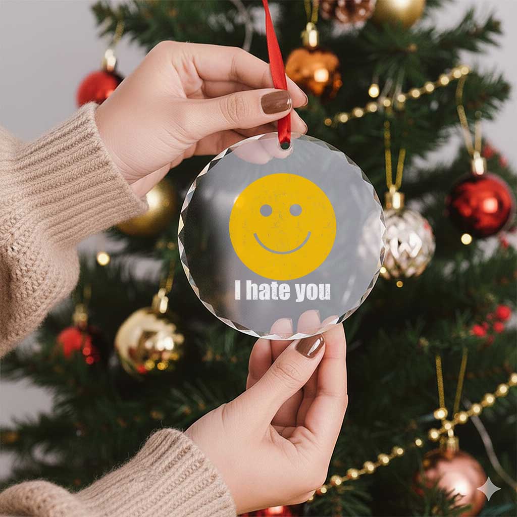 I Hate You Meme Distressed Smiling Face Crystal Glass Ornament Dark Humor Sarcastic Funny Attitude