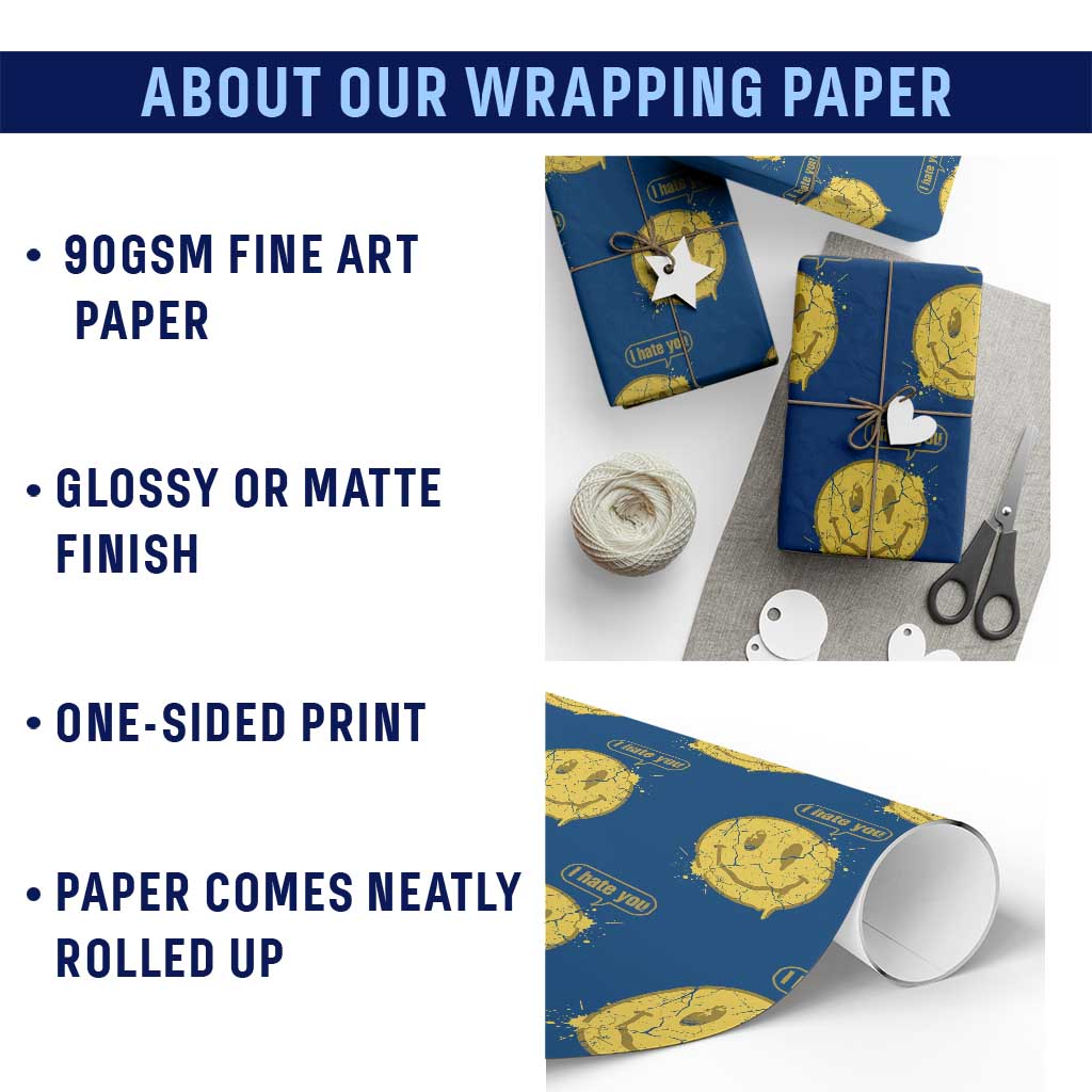 I Hate You Wrapping Paper Roll Vintage Yellow Happy Smile Face