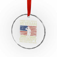 I Have Two Titles Veteran and Grumpy Crystal Glass Ornament Funny Veteran Dad Grandpa Humor
