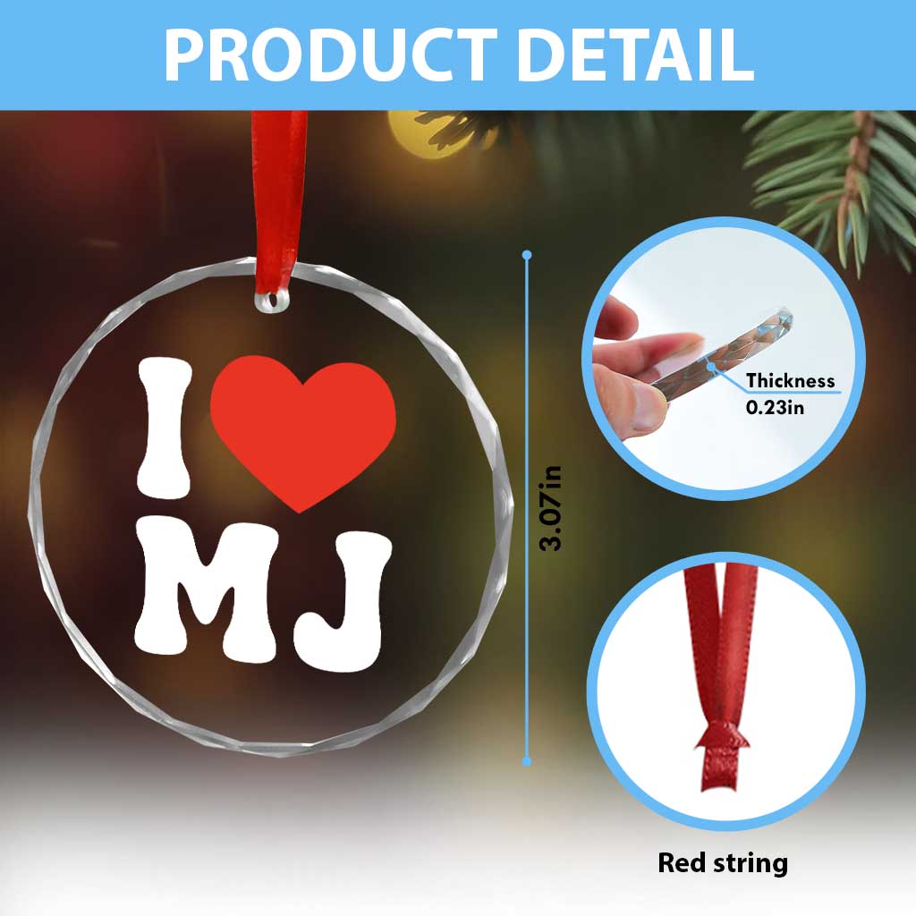 I Heart MJ Classic Graphic Tribute Crystal Glass Ornament Love Pop Legend Iconic Culture Music Fan Favor