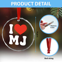 I Heart MJ Classic Graphic Tribute Crystal Glass Ornament Love Pop Legend Iconic Culture Music Fan Favor