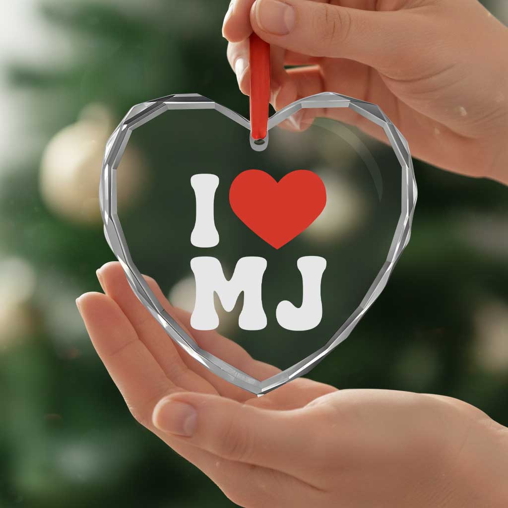 I Heart MJ Classic Graphic Tribute Heart Crystal Glass Ornament Love Pop Legend Iconic Culture Music Fan Favor