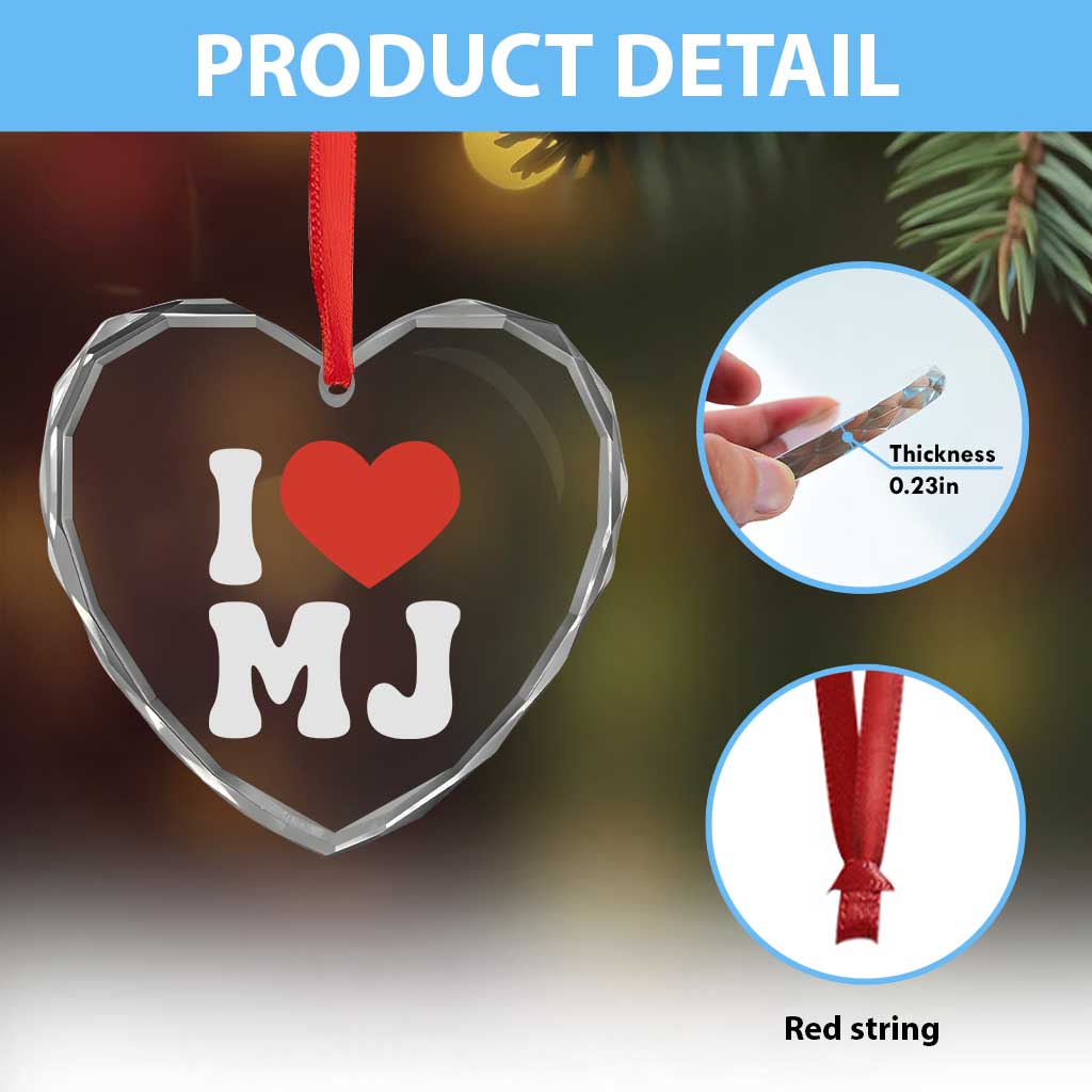 I Heart MJ Classic Graphic Tribute Heart Crystal Glass Ornament Love Pop Legend Iconic Culture Music Fan Favor