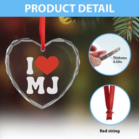 I Heart MJ Classic Graphic Tribute Heart Crystal Glass Ornament Love Pop Legend Iconic Culture Music Fan Favor