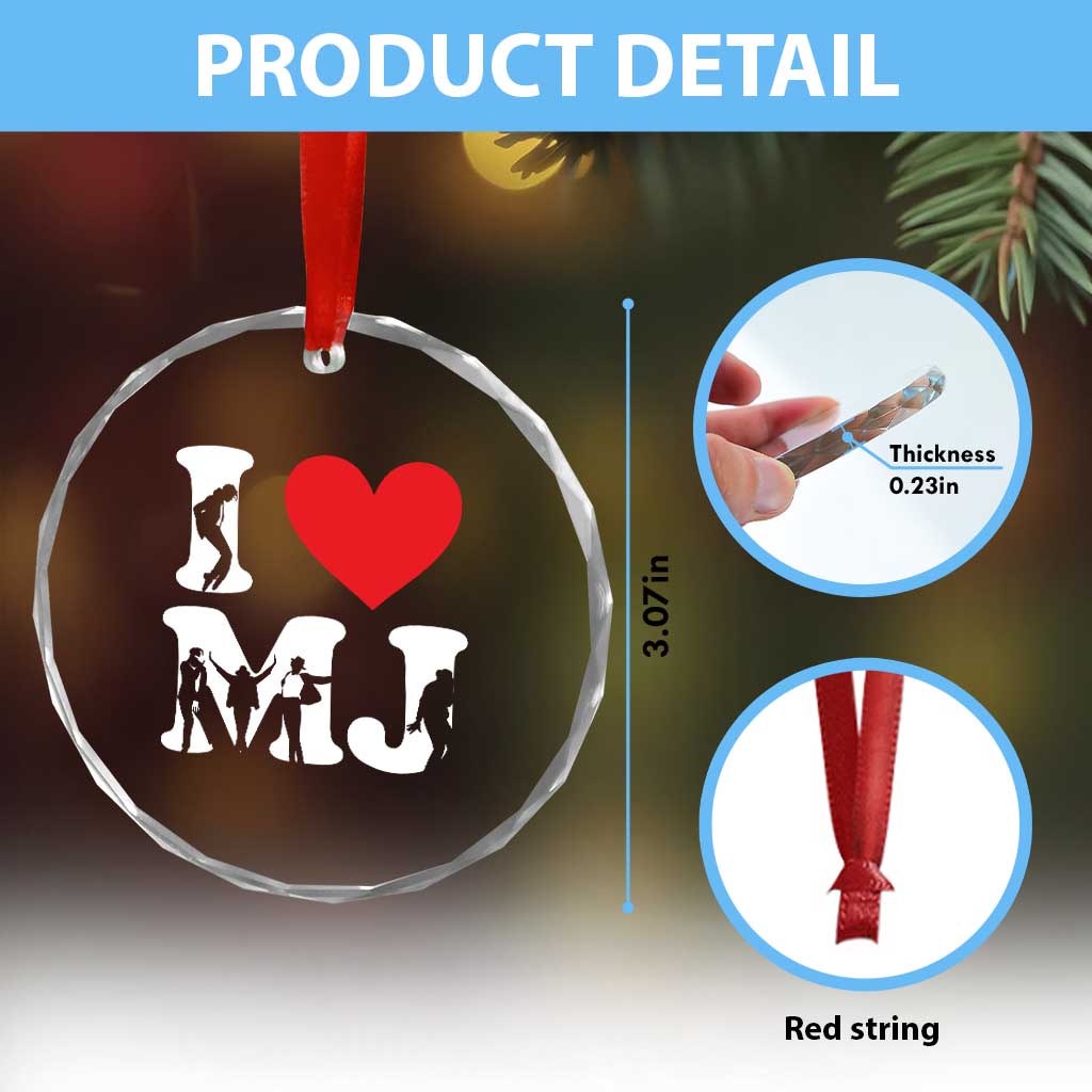 I Heart MJ Dance Silhouette Tribute Crystal Glass Ornament Iconic Pop Culture Famous Dance Poses for Music Legend Fans