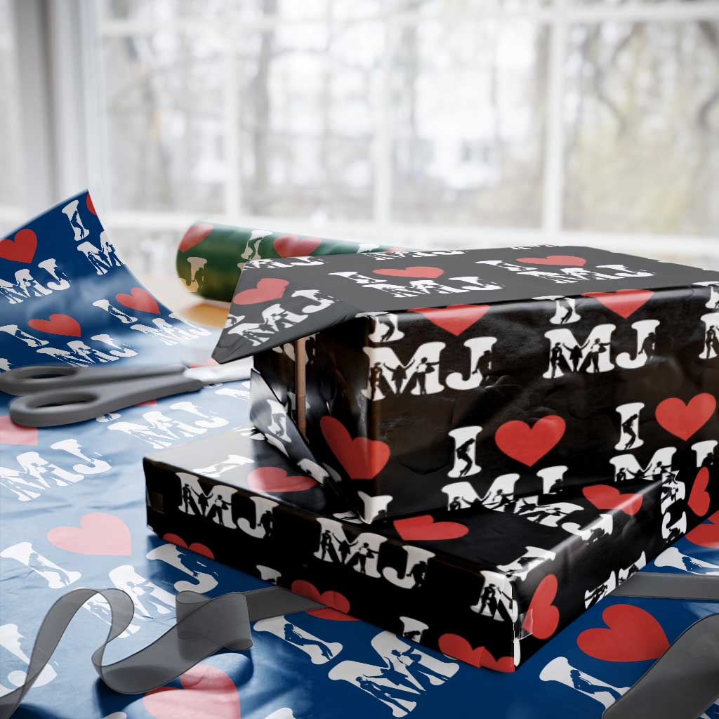 I Heart MJ Dance Silhouette Tribute Wrapping Paper Roll Iconic Pop Culture Famous Dance Poses for Music Legend Fans