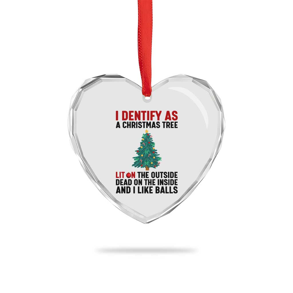 I Identify as a Christmas Tree Heart Crystal Glass Ornament Funny Lit and Dead Inside Holiday Humor - Wonder Print Shop