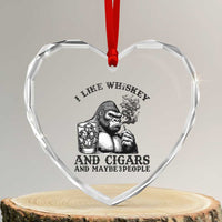 I Like Whiskey and Cigars and Maybe 3 People Heart Crystal Glass Ornament Funny Bigfoot Drinking and Cigarette Anti-Social Humor