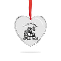 I Like Whiskey and Cigars and Maybe 3 People Heart Crystal Glass Ornament Funny Bigfoot Drinking and Cigarette Anti-Social Humor