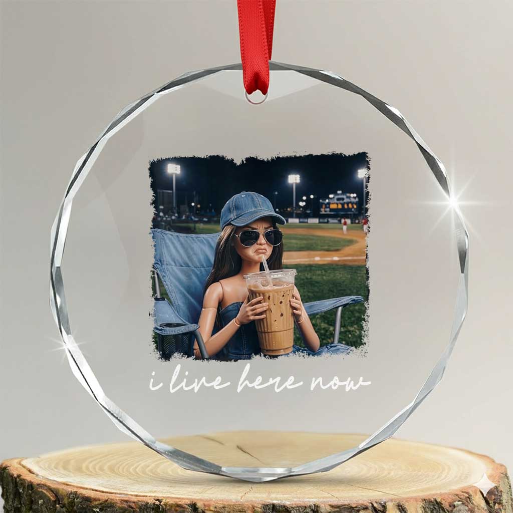 I Live Here Now Funny Doll Face Meme Baseball Lover Crystal Glass Ornament Game Day Reaction Sports Fan Gift