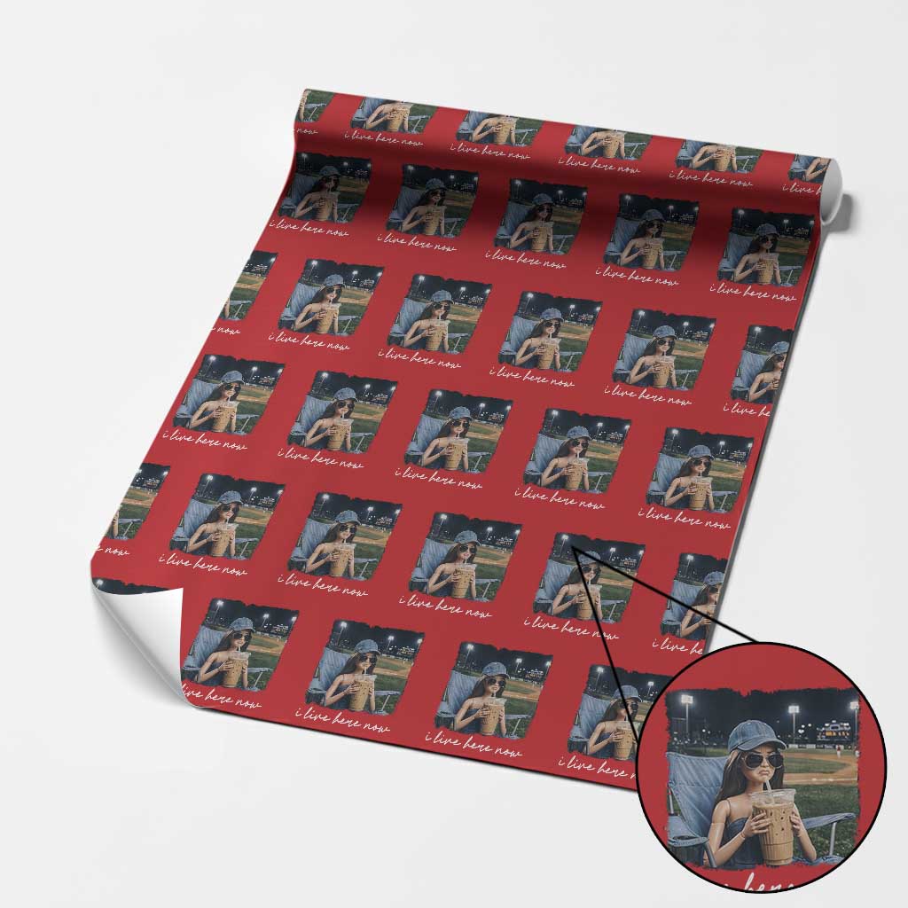 I Live Here Now Funny Doll Face Meme Baseball Lover Wrapping Paper Roll Game Day Reaction Sports Fan Gift