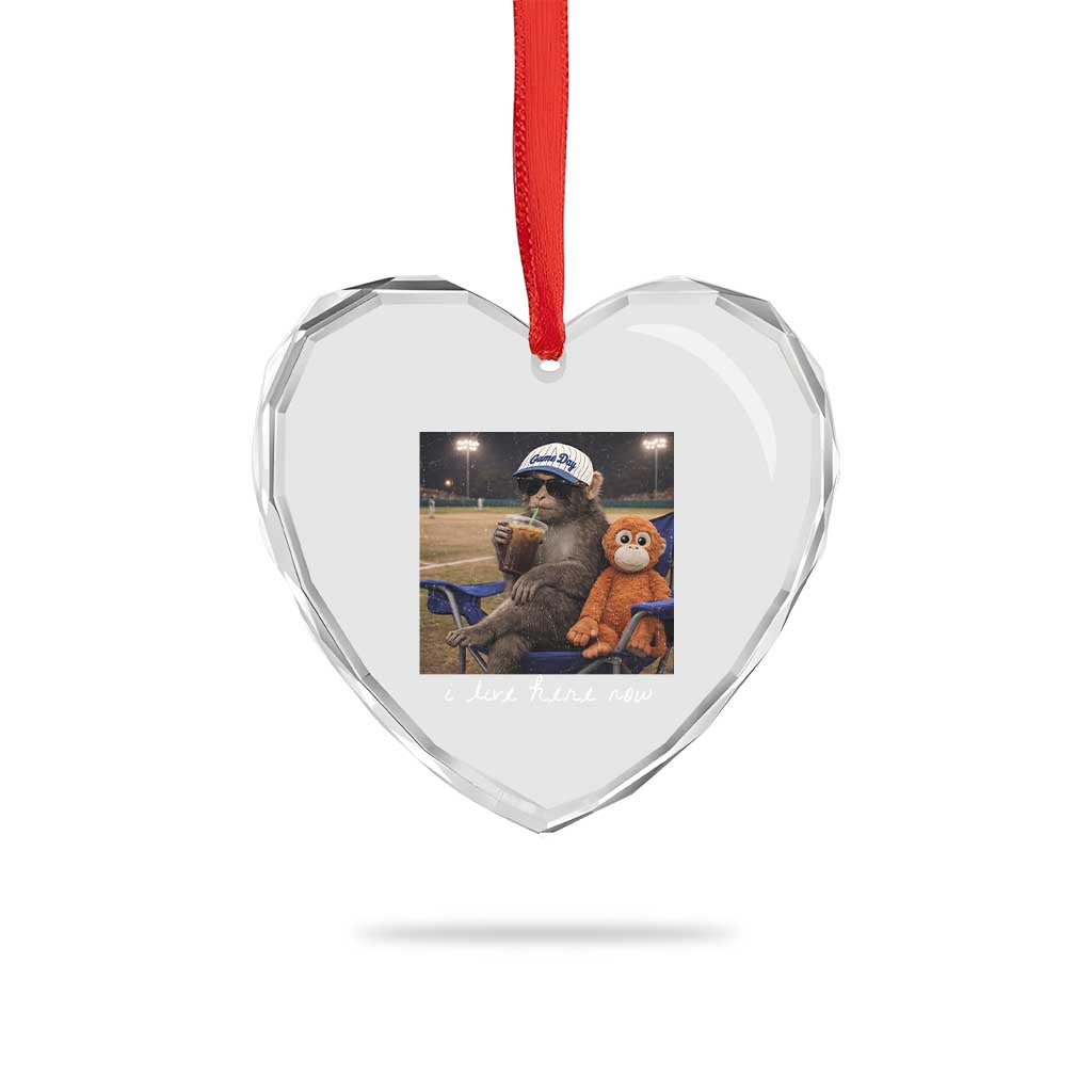 I Live Here Now Punch Monkey Heart Crystal Glass Ornament Funny Drinking Iced Coffee Baseball Field