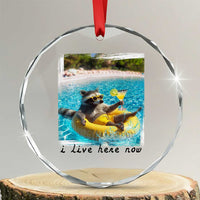 I Live Here Now Raccoon Crystal Glass Ornament Funny Summer Vacation Meme