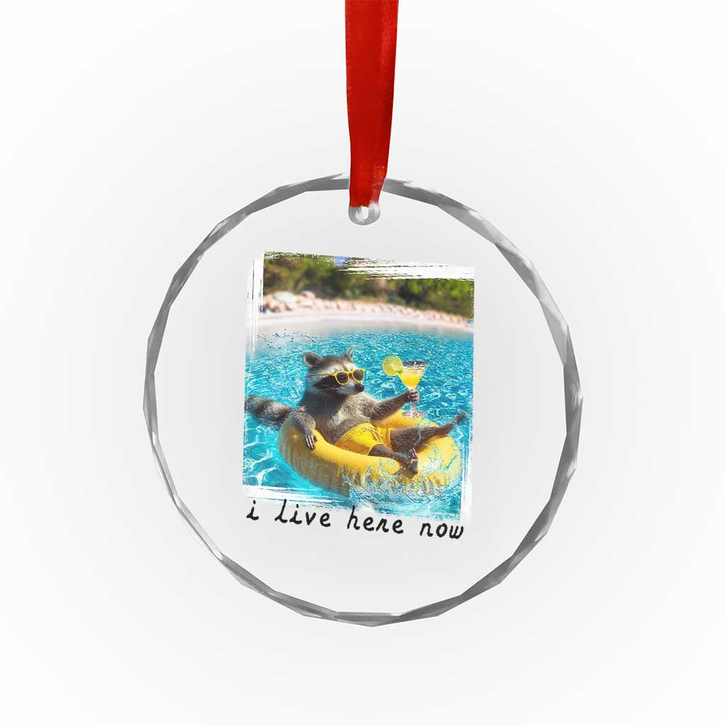 I Live Here Now Raccoon Crystal Glass Ornament Funny Summer Vacation Meme