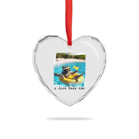I Live Here Now Raccoon Heart Crystal Glass Ornament Funny Summer Vacation Meme