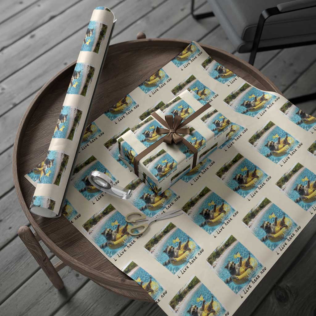 I Live Here Now Raccoon Wrapping Paper Roll Funny Summer Vacation Meme
