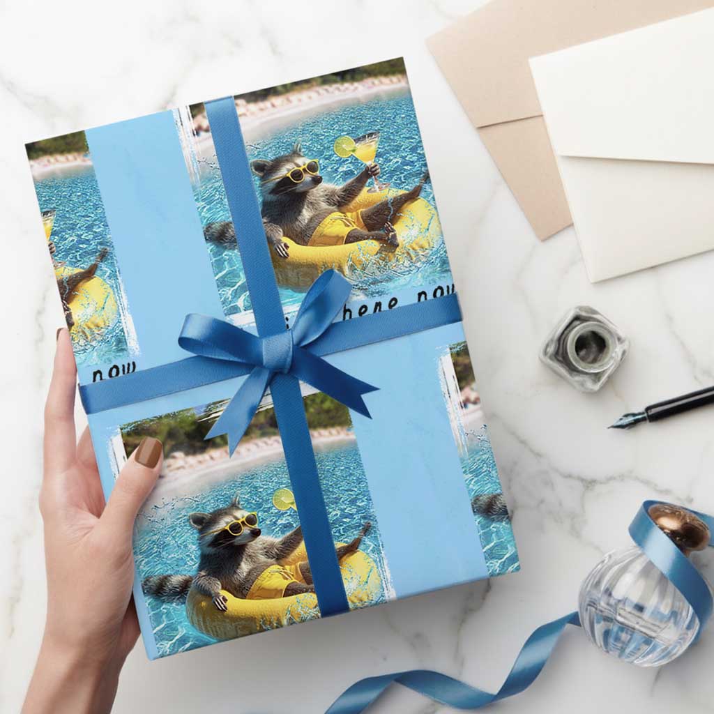 I Live Here Now Raccoon Wrapping Paper Roll Funny Summer Vacation Meme