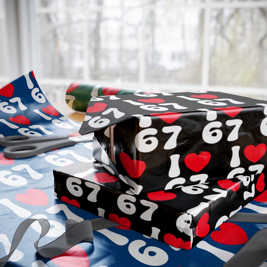 I Love 67 Wrapping Paper Roll 67th Birthday Six Seven Funny Gen Alpha Slang Saying - Wonder Print Shop