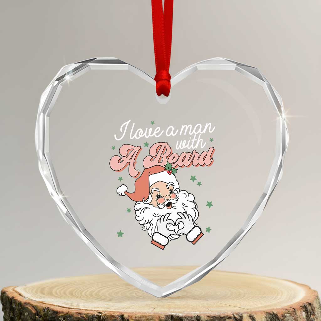 I Love A Man With A Beard Santa Xmas Heart Crystal Glass Ornament - Wonder Print Shop
