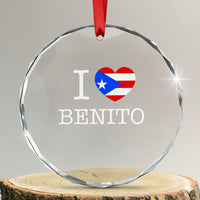 I Love Benito Puerto Rico Flag Heart Crystal Glass Ornament Boricua Music Fan Game Day Everyday