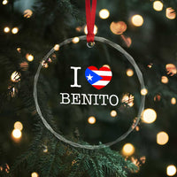 I Love Benito Puerto Rico Flag Heart Crystal Glass Ornament Boricua Music Fan Game Day Everyday