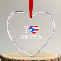I Love Benito Puerto Rico Flag Heart Heart Crystal Glass Ornament Boricua Music Fan Game Day Everyday