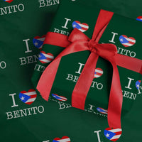 I Love Benito Puerto Rico Flag Heart Wrapping Paper Roll Boricua Music Fan Game Day Everyday