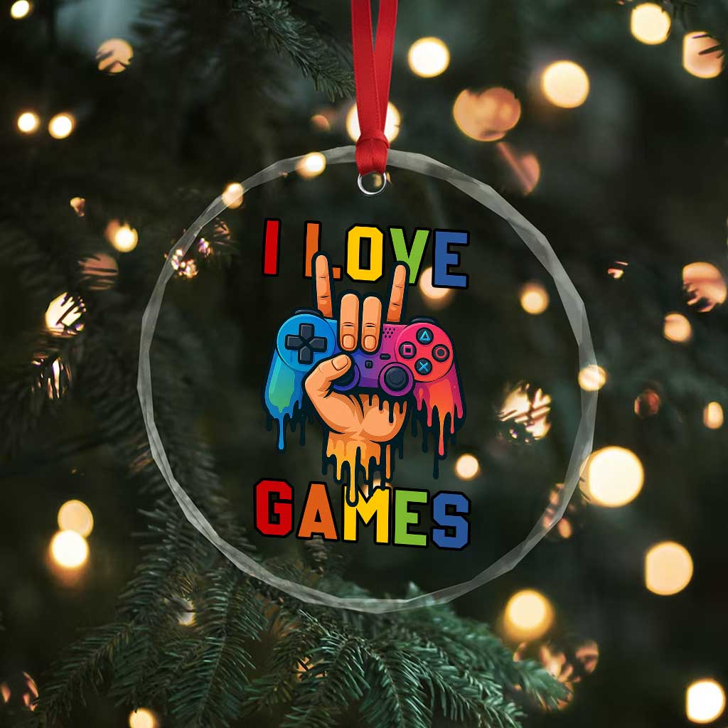 I Love Games Colorful Gamer Controller Gift Crystal Glass Ornament - Wonder Print Shop