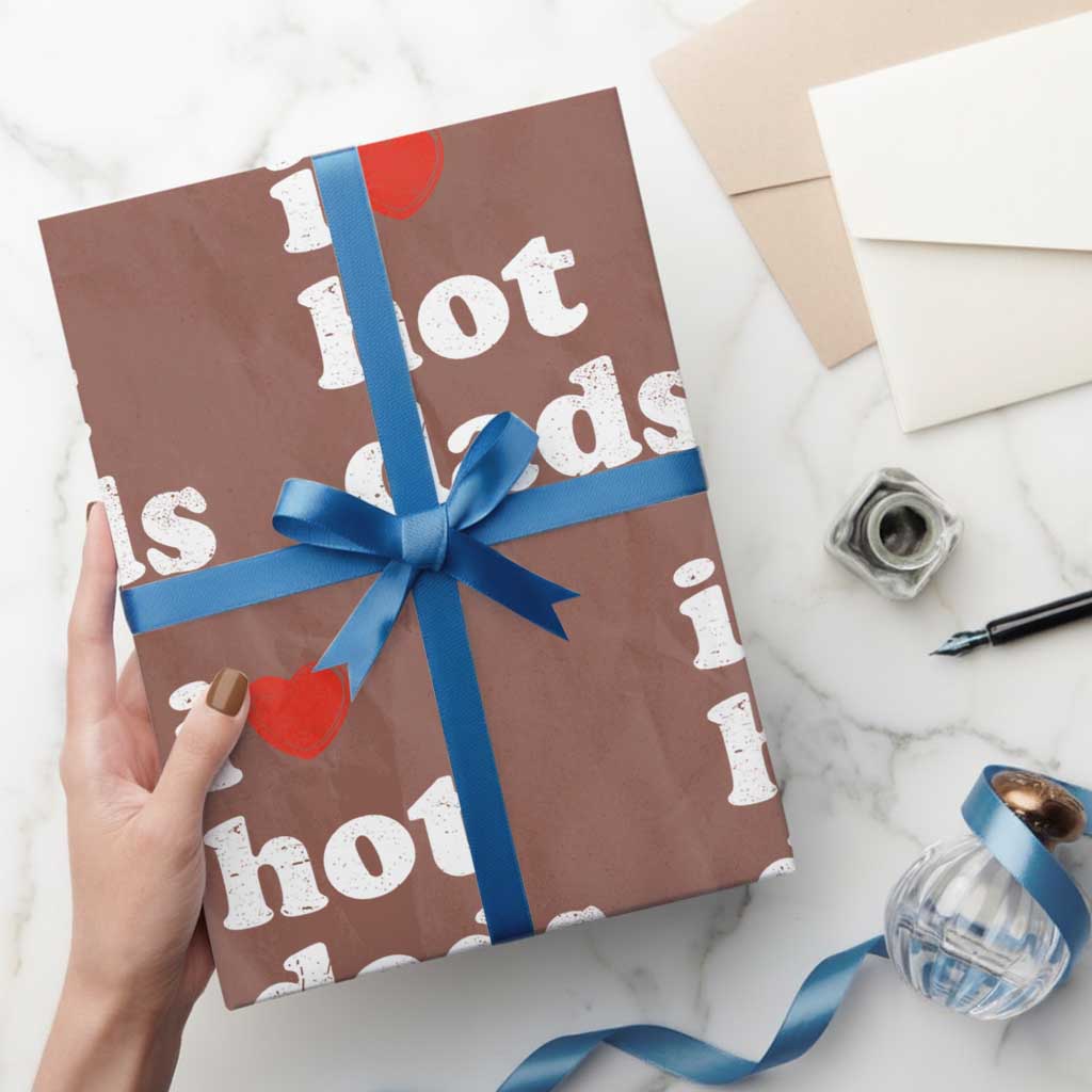 I Love Hot Dads Wrapping Paper Roll Funny Fathers Day