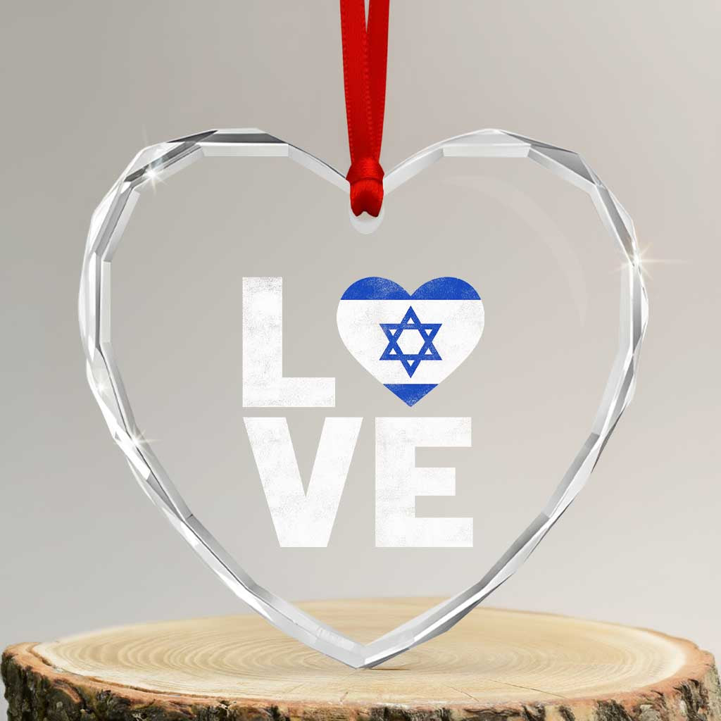 I Love Israel Jewish Gifts Star of David Israeli Heart Crystal Glass Ornament - Wonder Print Shop