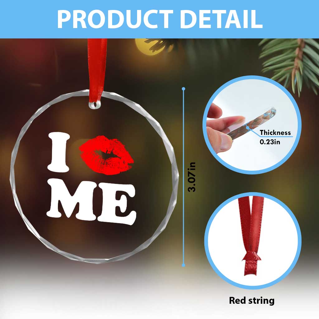 I Love ME Crystal Glass Ornament Sexy Lips Red Lipstick Kiss Self Love - Wonder Print Shop