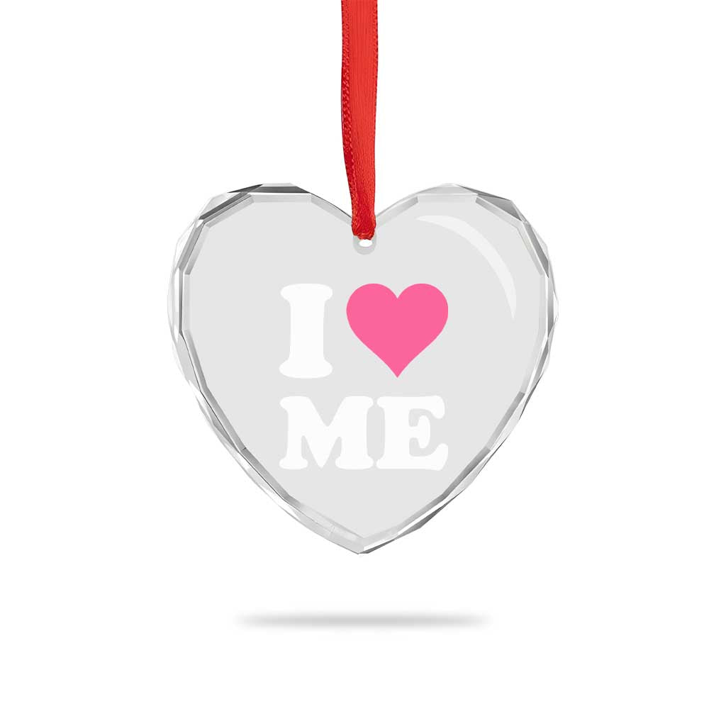 I Love Me Heart Crystal Glass Ornament Funny Self Love Pink Heart Positive Vibes - Wonder Print Shop
