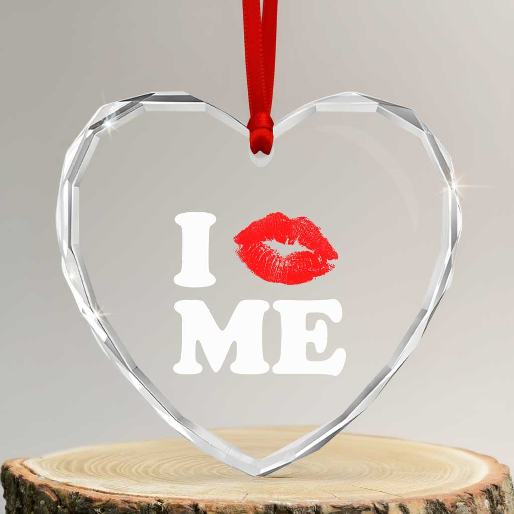 I Love ME Heart Crystal Glass Ornament Sexy Lips Red Lipstick Kiss Self Love - Wonder Print Shop