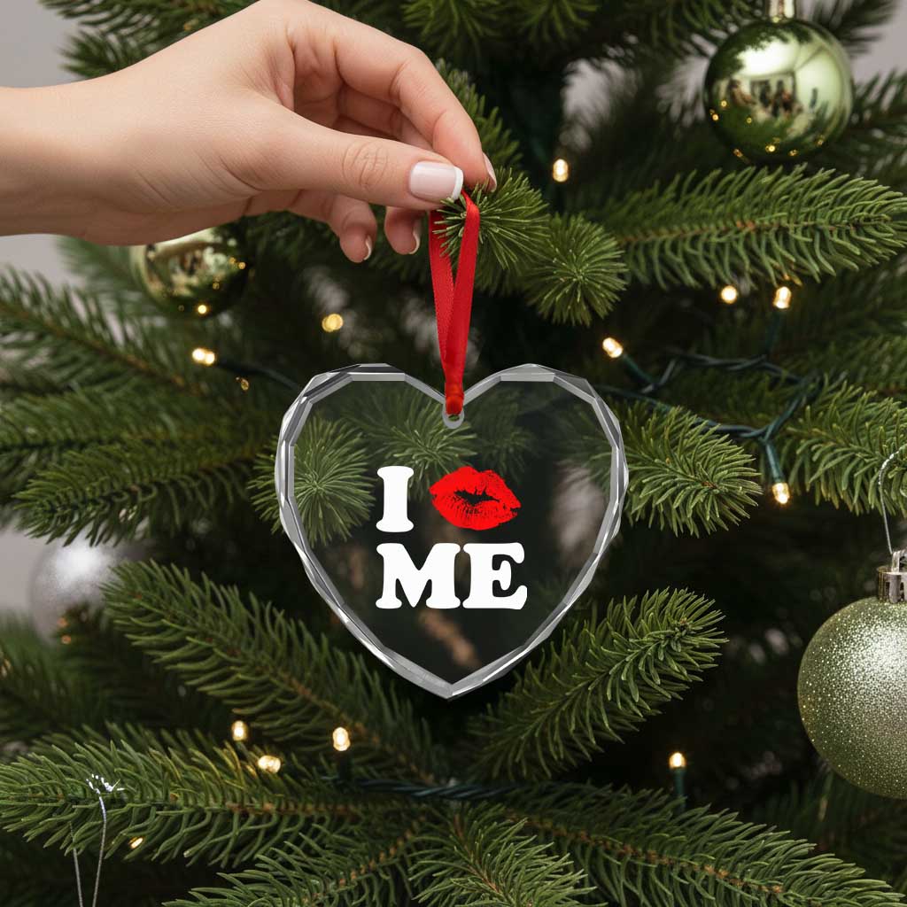 I Love ME Heart Crystal Glass Ornament Sexy Lips Red Lipstick Kiss Self Love - Wonder Print Shop