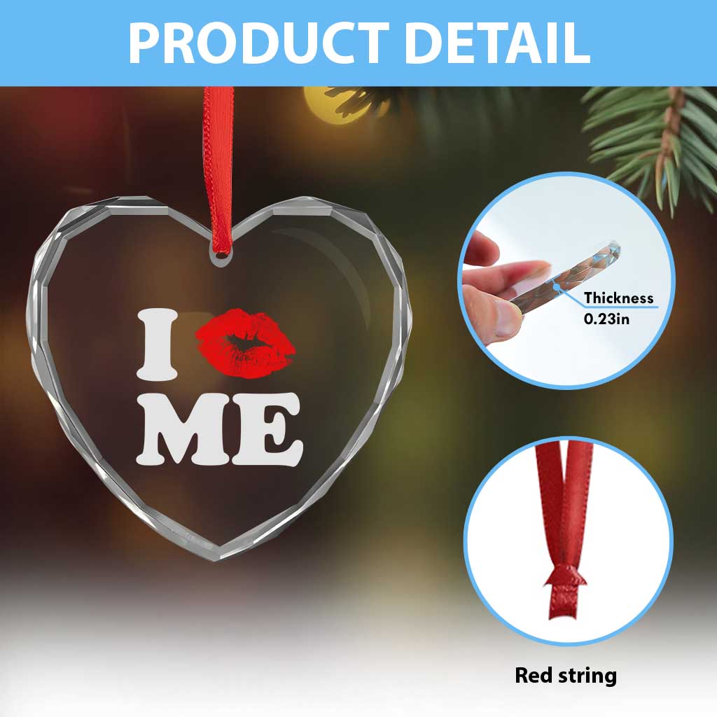 I Love ME Heart Crystal Glass Ornament Sexy Lips Red Lipstick Kiss Self Love - Wonder Print Shop
