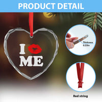 I Love ME Heart Crystal Glass Ornament Sexy Lips Red Lipstick Kiss Self Love - Wonder Print Shop